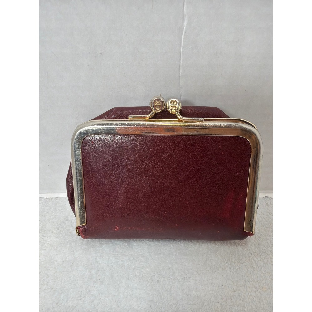 RARE VTG Etienne Aigner Mirrored Coin Purse Burgundy Leather Kiss Lock Italy